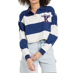 Freeze Women's Oakland Long Sleeve Cropped Striped Graphic Polo T-Shirt Size XS